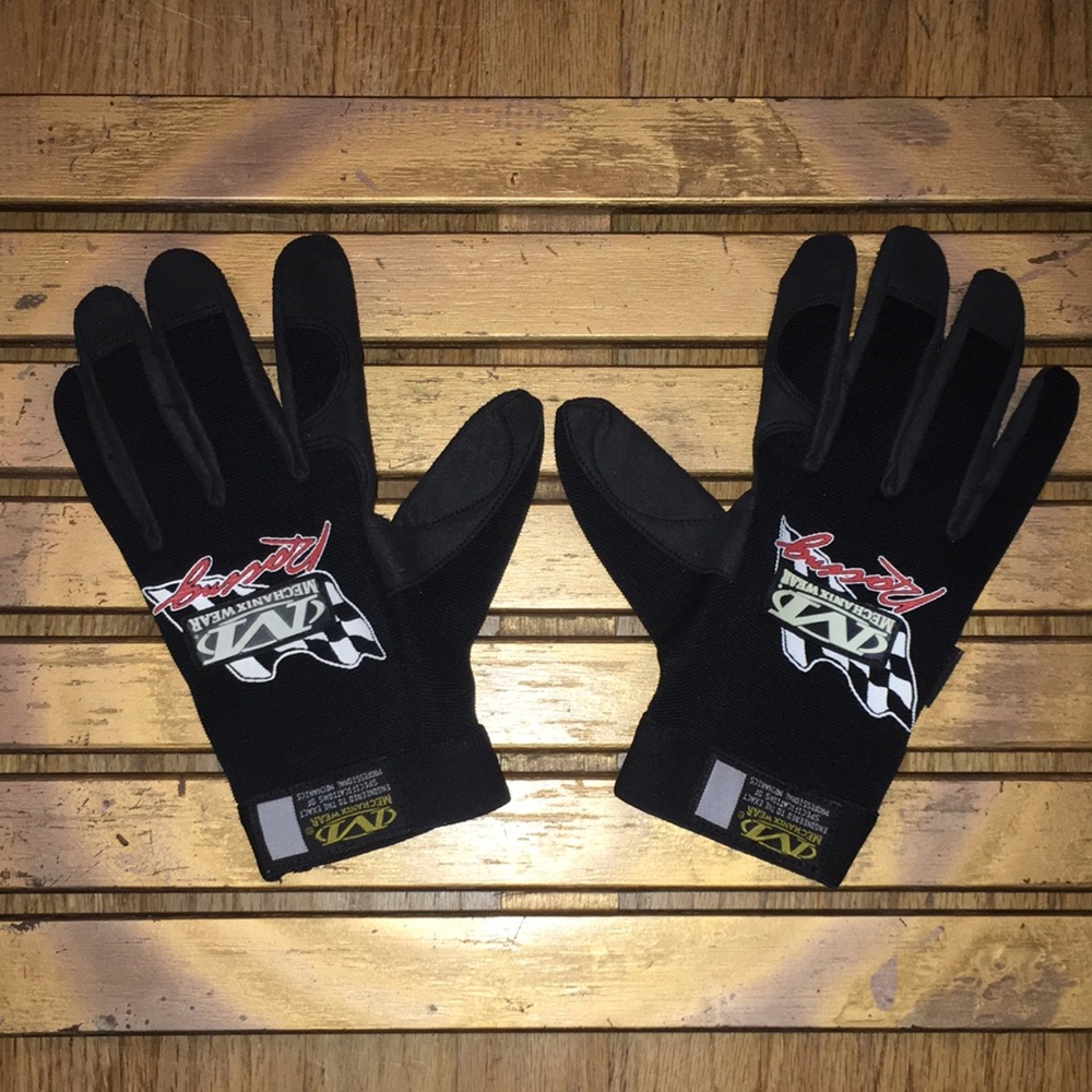 New Black Racing Gloves with Worn in pair gifted with purchase.